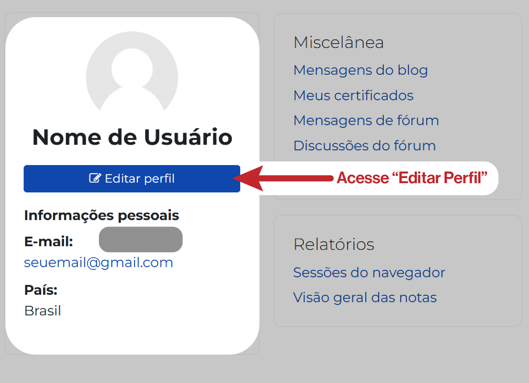 Área do perfil com botão para editar perfil